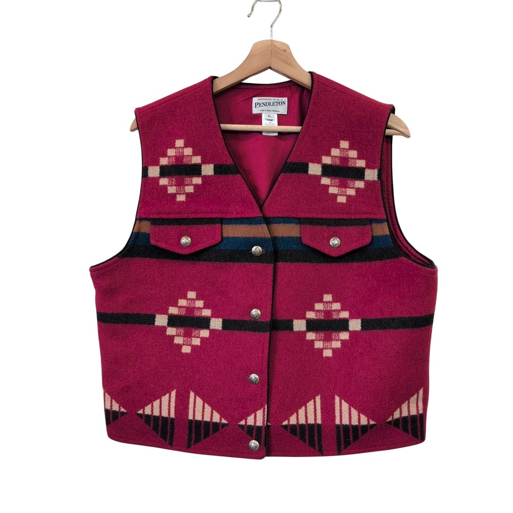 Pendleton Womens XL Red Southwestern Wool Vest USA Yellowstone Western Ranchwear